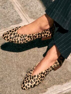 Sezane Matilda Low Ballerina Flats 41 US 10 Leopard Leather Calf Pony Hair